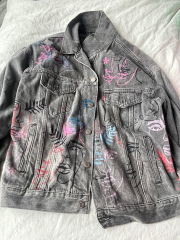 Face Line Drawing Jean Jacket