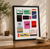 Custom Digitally Hand-Drawn Matchbook Wall Art | One-of-a-Kind Matchbook Collage Poster | Colorful Matchbook Personalized Illustration